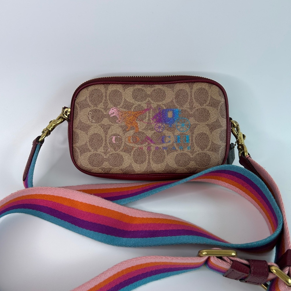 Coach Rexy Horse and Carriage Tan Canvas Leather Camera Bag Good